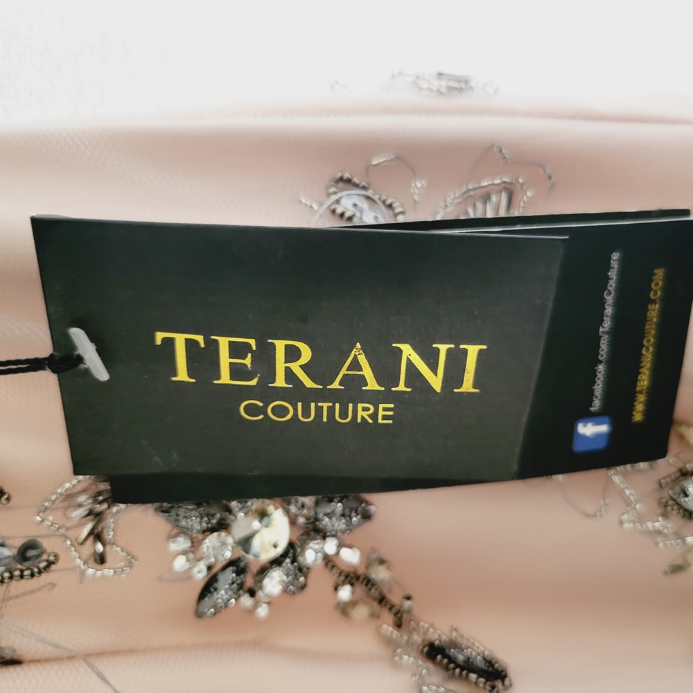 Terani Couture Cream and Gray Prom Dress with Intricate Embellishments - Picture 4 of 9